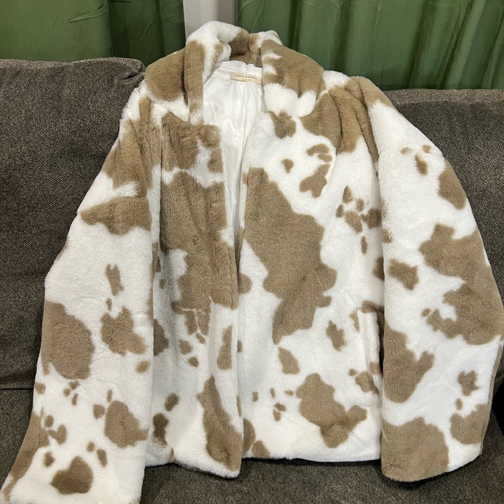 Cozy White and Brown Faux Fur Jacket